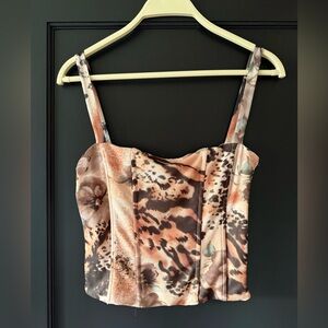 Tiger Mist Everlee Animal Floral Print Mesh Corset Top Size M